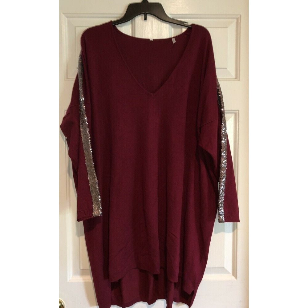 NWT Anthology Sweater Women's Size 24/26 Burgundy Sparkle Sequins bling Plus